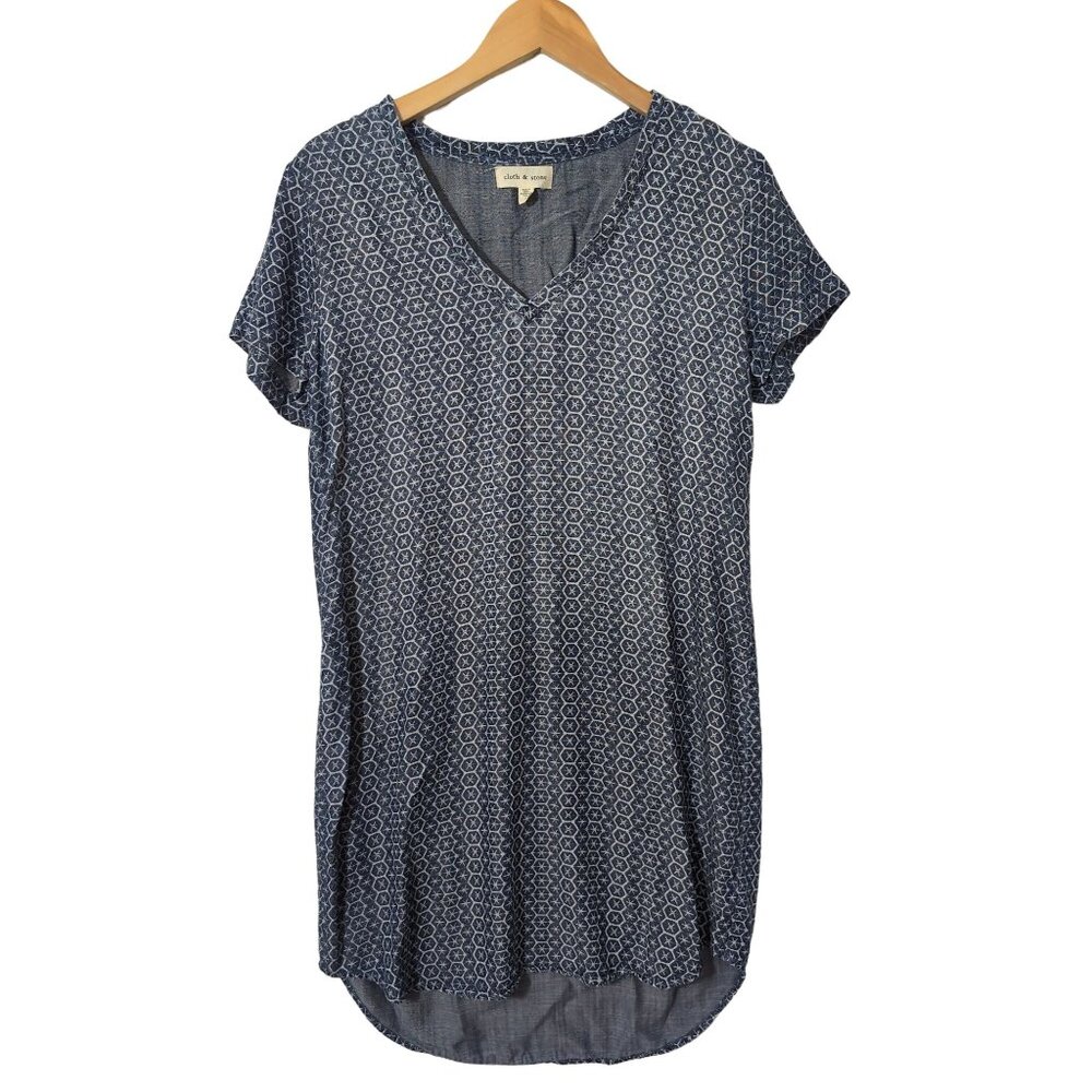 Cloth &‎ Stone Dress Womens S Blue Geometric Print Pullover Shift Short Sleeve